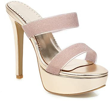 Frühlingsfrauen High Heels Sexy Plateau Sandalen Hausschuhe 12CM/4.72IN Party Club Schuhe,Gold,35 EU