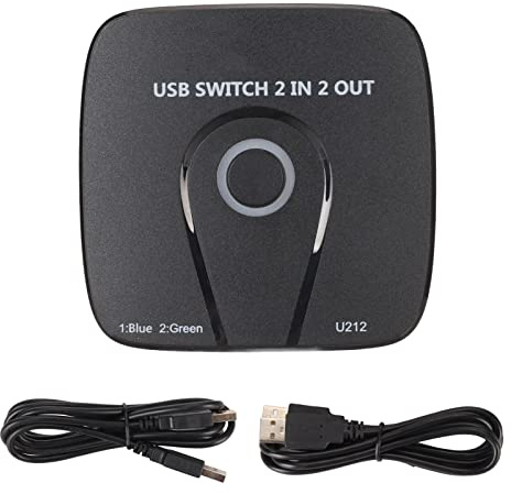 ciciglow Sélecteur de Commutateur USB, 2 Ordinateurs Partageant 2 Périphériques USB 2 en 2 Sorties USB Switcher Box Hub pour Souris, Clavier, Scanner, Imprimante U Disk avec Câble USB