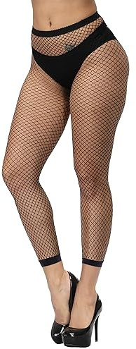 Pareberry Women's Footless Fishnet Stockings High Waisted Pantyhose Mesh Wide Tights (A01-Black(Small Hole))