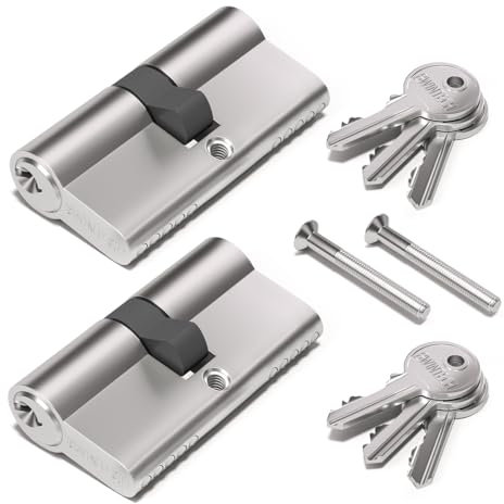 Bwintech 2 Pcs Keyed Alike 80mm(40/40) Nickel Euro Cylinder Lock,Door Barrel Lock,Key/Key with 6 Standard Keys,Anti-Pick,Anti-Bump,Anti Drill,High Security for UPVC,Wooden,Composite Doors