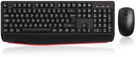 Cimetech JQ725 Wireless Keyboard and Mouse, 2.4G Ergonomic Keyboard Laptop Mouse with Wrist Rest, Numeric Pad, Full Size,1600DPI for Computer Laptop PC (QWERTY UK Layout - Black)