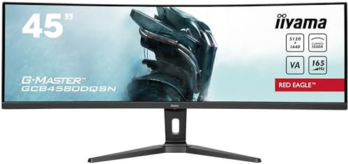 iiyama G-Master Red Eagle GCB4580DQSN-B1 Curved 113cm 45 VA LED-Monitor DQHD 165Hz HDMI DP USB3.2 USB-C Dock 0.8ms 90W RJ45 (LAN) KVM-Switch HDR400 Höhenverstellung FreeSync schwarz
