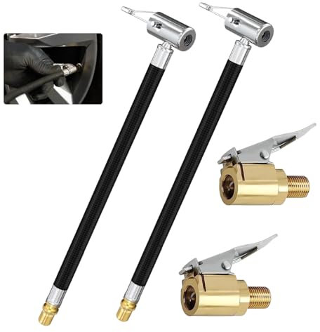 Ventilverlängerung Set,2 Stück 30 cm Reifenfüller Schlauch mit 2 Stück 8 mm Autoventil Hebelstecker Reifenfüllschlauch Autoventil Adapter Schlauch für Reifenfüller für Auto Fahrrad Motorrad Kompressor