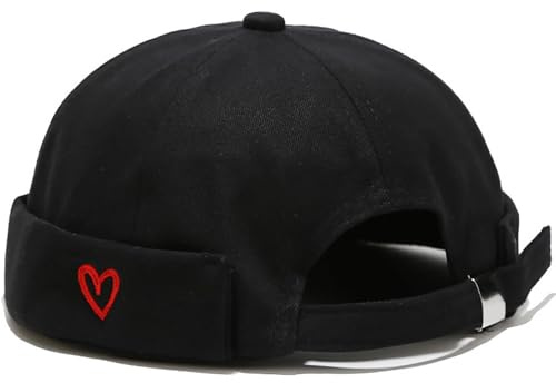 XYIYI Heart Black Mens Docker Cap Brimless Hats Skullcap Worker Sailor Cap Rolled Cuff Retro Beanie Hat