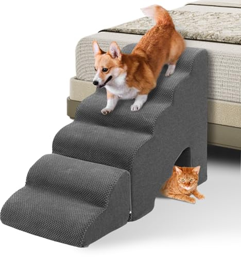 Escalera para perros de 60 cm de altura para cama, 6 peldaños para cama con somier