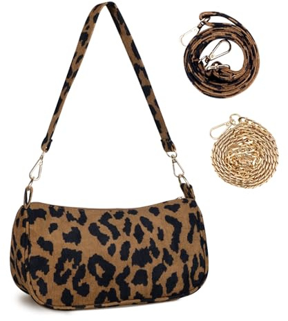 FITDON Petit sac à bandoulière pour femme, sac fourre-tout en velours côtelé avec 3 sangles amovibles, léopard, 27 x 16 x 9 cm, L