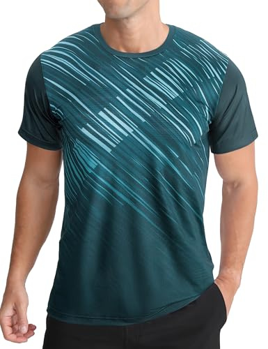 APTRO Camiseta Deportiva para Hombre con Diseño Degradado, Manga Corta, Tejido Elástico y Transpirable para Deportes