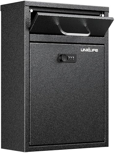 Uniclife Wall Mount Mailbox for Outside, Heavy Duty Locking Mailbox, Black