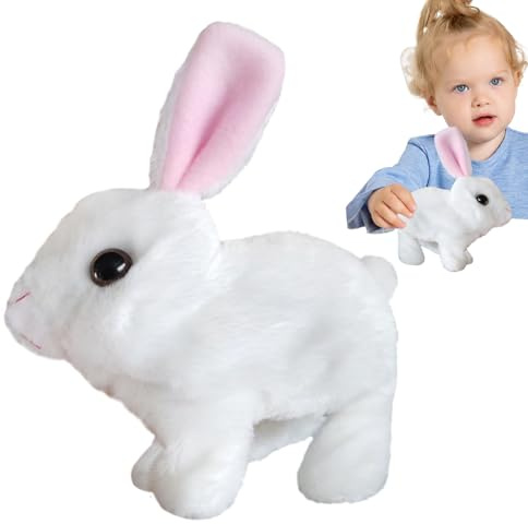 Conejito interactivo realista, conejito interactivo realista - Figuras de juguetes interactivos de peluche de conejito relleno - Saltando, sacudiendo y temblando orejas, animales de peluche electrónic