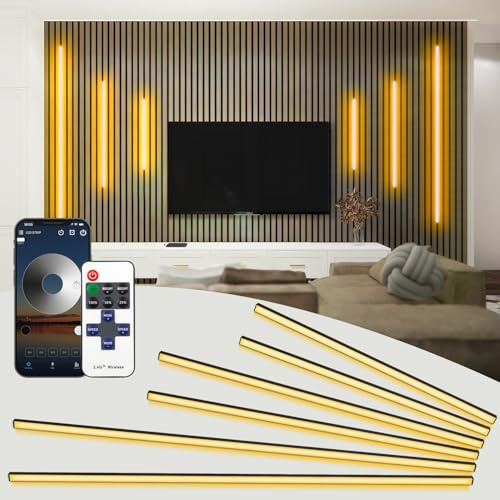 SHUNLEE 6 Pcs Smart Recessed Acoustic Wall Panel Lights, Bluetooth Warm White Acoustic Panel Lighting, Self-Adhesive Black LED Wall Lights for Wood Slat, Kitchen Cabinets, Shelves (40*2+60*2+90*2 cm)