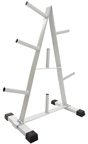 ScSPORTS® Scheibenständer - 30mm, 7 Scheibenaufnahmen, max. 200 kg, Schwarz/Weiß - Hantelscheibenständer, Hantelbaum, Gewichteständer, Hantelständer, Hantelablage für Krafttraining (Weiß)