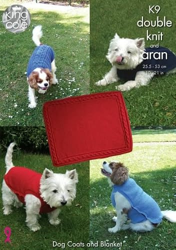 King Cole K9 Knitting Pattern Double Knitting & Aran Dog Coats & Blanket Small to XXL