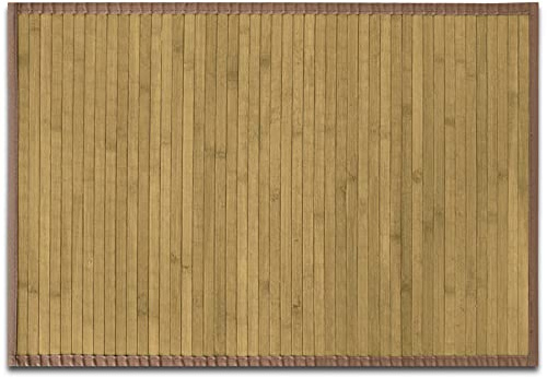 casa pura Tappeto in bambù naturale ipoallergenico per soggiorno, camera da letto e cucina, antiscivolo, adatto a piedi nudi, bordo marrone chiaro, 90 x 120 cm, modello Tibet (natura)