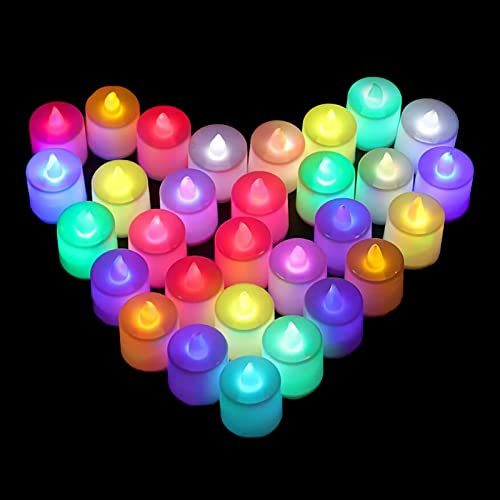 Uhat Pack of 24 Flameless Battery Tea Lights Flickering Fake Candles Colour Changing LED for Celebration, Party (Colorful)