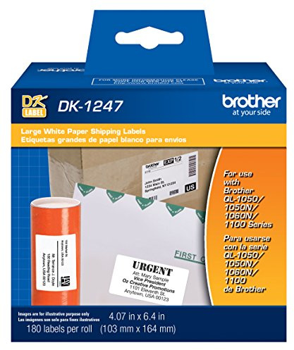 Brother Genuine DK-1247 Die-Cut Large Shipping White Paper Labels for Brother QL Label Printers – 180 Labels per Roll 4.07” x 6.4” (103mm x 164 mm)