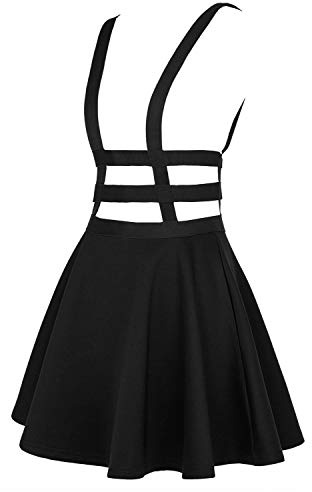 EXCHIC Femmes Rétro Sling Robe Mode Jupe Patineuse Mini Casual Cru Jupe (M, Noir)