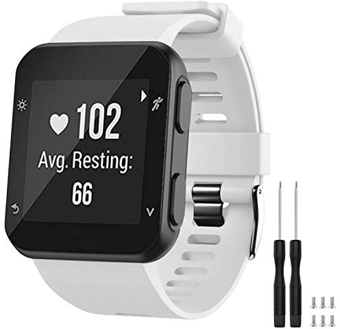 TopPerfekt Armband kompatibel mit Garmin Forerunner 35, weiches Silikon Ersatz-Uhrenarmband für Garmin Forerunner 35 Smart Watch, passend für 130-230 mm Handgelenk (Weiß (Black Buckle))
