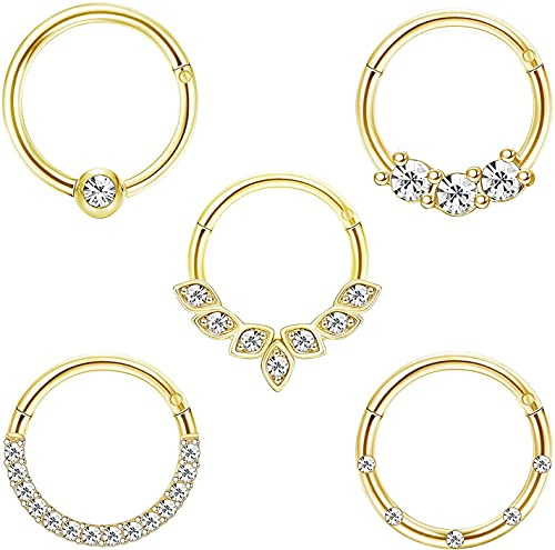 CASSIECA 5 stycken näspiercing ring guld silver näspiercing kirurgiskt stål, Rostfritt stål