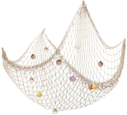 TakFree Fischernetz Deko mit Muscheln 100 x 200 cm Deko Netz fischernetz Dekoration Mediterranen Stil Fischernetze für Zimmer, Hochzeit
