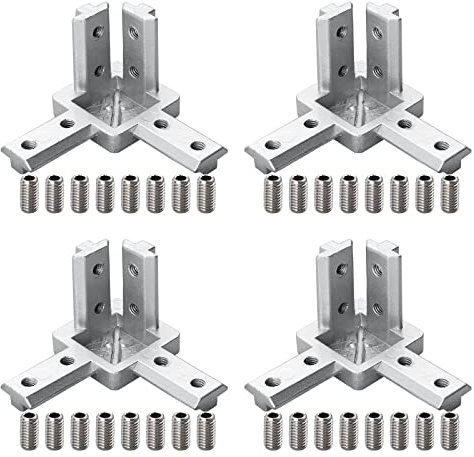 4er 3 Wege Aluprofil Eckverbinder Mit Schrauben, Eckhalterung Nut 6/8 Für Aluminium-Extrusionsprofil Silber 2020/3030/4040 Serie (40 x 40 Nut 8 M6)