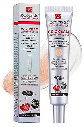 Centella Asiatica Color Correcting CC Cream Foundation Full Coverage Invisible Pores Long-Lasting Makeup Moisturising CC Cream for Naturally Glowing Skin 45ml (#2 Light)