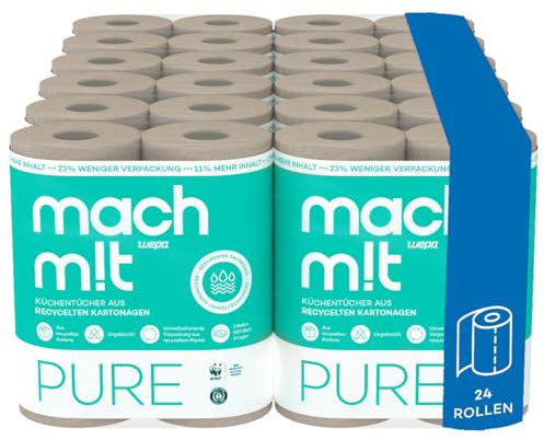 24 x Küchenrolle 3-lagig - 200 Blatt pro Rolle - ohne Bleichmittel – Made in Germany - aus recyceltem Karton – extra saugstark & umweltschonend - recycelbar – Küchenpapier - machm!t PURE