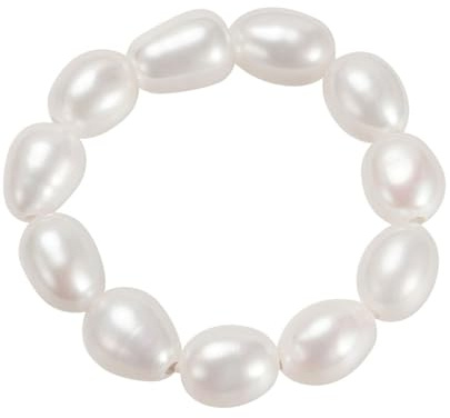 Bellitia Jewelry Anillo elástico de perlas cultivadas de agua dulce barrocas, anillo de cuentas anillo apilable hecho a mano para mujeres y niñas