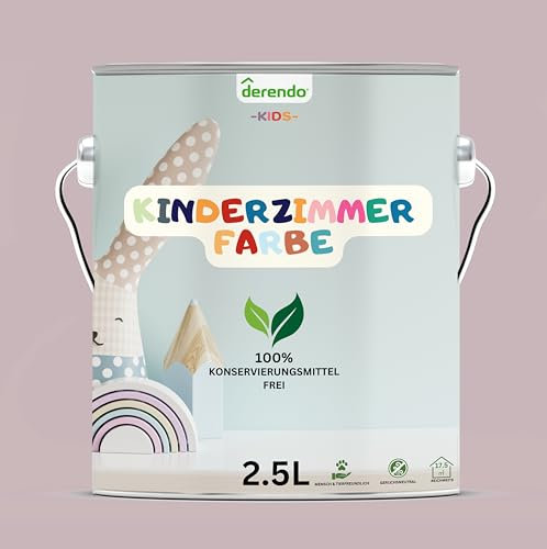 derendo Kinderzimmer Wandfarbe – Umweltfreundlich, Geruchsneutral, Hohe Deckkraft, Schadstofffrei – Farbenfrohe Auswahl pastellfarben Farbe Steinrot 2,5L