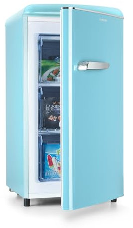 Klarstein Laika Freezer - 60 litres Total Volume, Built-in Thermostat with 5 Levels, Temperature Range from 0 to -18 ° C, 3 Racks for Storage, Free-Standing Installation, Retro Design, Blue