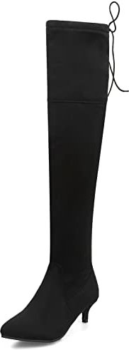 Klarmar Kitten Stivali Donna Sopra Il Ginocchio Stivali Elasticoizzati Appuntito Inverno Festa Comodo Tacco Basso Suede Long Booty Zip Nero Numero 35 EU/22.5CM