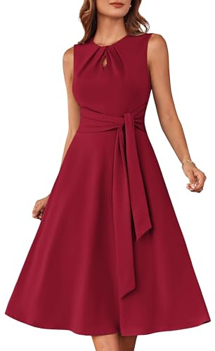 GRACE KARIN Womens 1950s Dresses Tie Waist A Line Dresses for Office Work Business Bright Red XXL