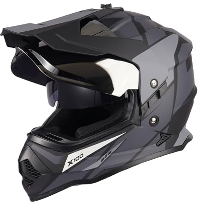 Orthrus Dual Sport Adventure Motorcycle Helmet DOT Certified for Adults, UV Protected Dual Visor & Intercom Slot, ATV UTV Dirt Bike Snowmobile Off Road Helmets (X100,L)