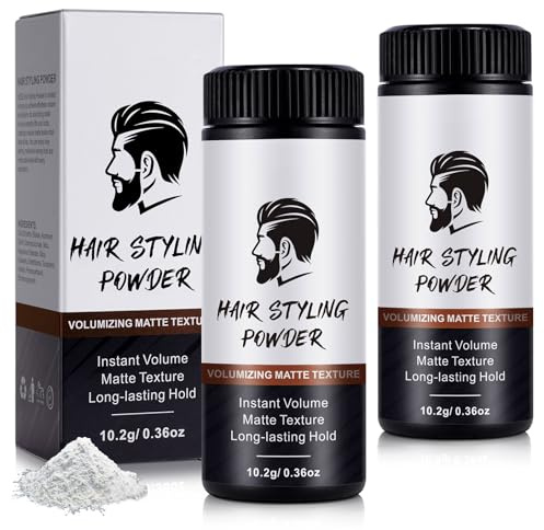 Polvo de volumen para el cabello para hombres, 2 unidades de polvos de textura, polvos de peinado de larga duración, polvos para el cabello para hombres, aporta textura y volumen instantáneos