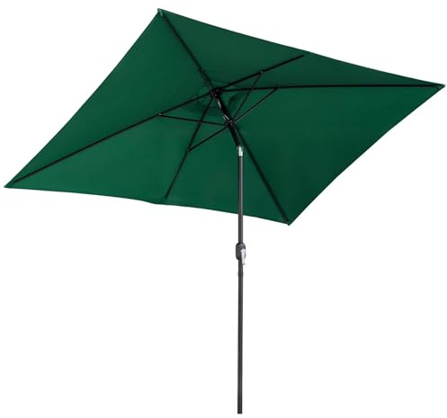 Ombrellone Rettangolare 2x3 M Inclinabile con Manovella, Ombrellone da Esterno con 6 Stecche in Metallo E Poliestere 180g/㎡, per Cortile, Terrazza E Balcone(Dark Green)