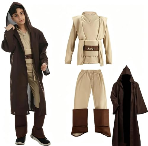 Aitsite Je-d Costume pour enfant - Robe à capuche - Costume Skywalker - Bleu et rouge - Costume de carnaval - Halloween - Cosplay - Pour adulte et garçon, marron, 130 cm