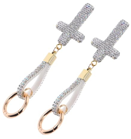 BUGUUYO 2 piezas Colgante Cruz con Pedrería Brillante de Diseño Lujoso con Cristales Resistente y Estable Accesorio Versátil para Llaves y Bolsos