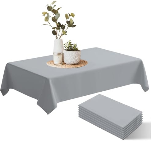 6 Stück Grau Einweg Tischdecken, Wasserfest Ölbeständige Tischdecke, 137 x 274 cm Rechteckige Tischabdeckung,Kunststoff Schmutzabweisende Tischdecke für Geburtstag Hochzeit Party Weihnachten Picknick