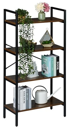 Relaxdays Scaffale Libreria a 4 Ripiani, HLP: 122x60x32 cm, Scaffalatura Aperta, Mobile Stile Industriale, Marrone Nero