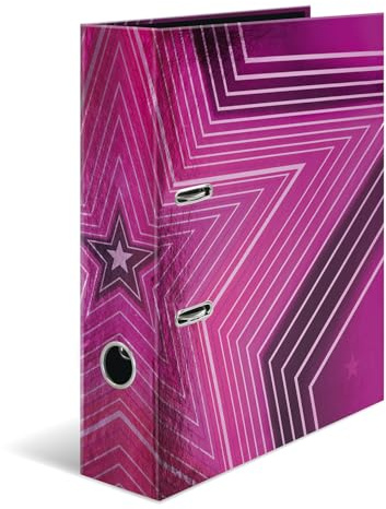 Herma Folder A4 Stars, 7 cm Wide, Children's Ring Binder with Pink Star Motif, Colourful Lever Arch File with Shiny Finish, Inner Print for Boys and Girls