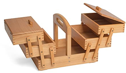 Hobby Gift GB8450 Caja de Costura Cantilever de 3 Niveles, Ligera, Madera, Tono Medio, Madera, (Largo x Alto x Profundidad) 31 x 25,2 x 23 cm