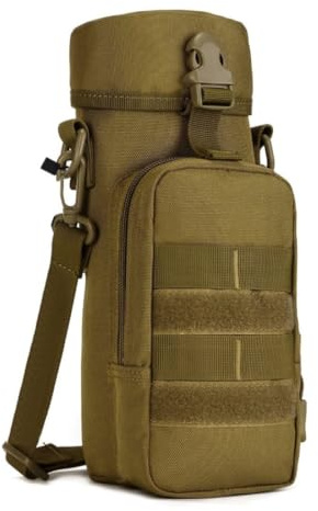 HUNTVP Vattenflaskhållare med rem, vattenflaska väskhållare, taktisk militär molle vattenkokare kantin crossbody väska (800/1 000 ml) (brun)