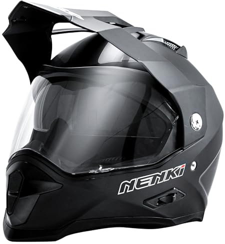 NENKI Motorradhelm Integralhelm, Fullface Helm Crosshelm Fiberglass mit Doppelvisier Sonnenblende und ECE 22.06 Zertifiziert für Damen Herren- M (57-58 cm)