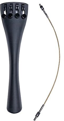 MI&VI French Model Carbon Fiber Tailpiece (4/4 Cello) with Built-in Fine Tuners and Titanium Alloy Tailgut - Tail Pieces Accessories & Parts, Matte Black