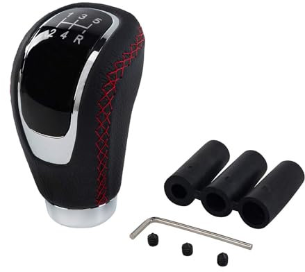 Possbay Universal Schaltknauf Manueller Schaltknauf Auto Schalthebel Stick Auto Shifter Adapter mit 3 Adaptern 8mm 10mm 12mm für Autos Aluminiumlegierung Leder (schwarz und rot)