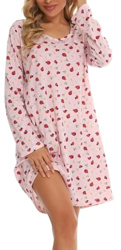 ENJOYNIGHT - Camisa de noche para mujer, manga larga, algodón, vestido de noche impreso, ropa de dormir, XL