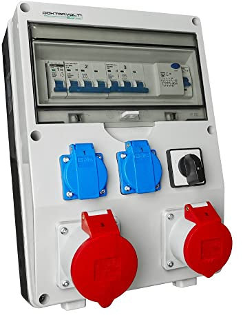 Répartiteur de courant de chantier avec interrupteur 0-1 ECO-S/FI 32A/5P 16A/5P 2 x 230 V avec boulons de terre Distributeur mural