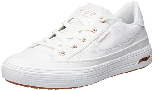 Skechers Women's Arch FIT Arcade Sneaker, White Canvas/Rose Gold Trim, 8 UK