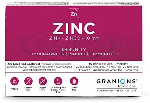 Granions® ZINC 10 mg - 30 ampoules = 15 jours - Immunité - Antioxydant - Peau, cheveux & ongles - 10 mg de Zinc - Made in France