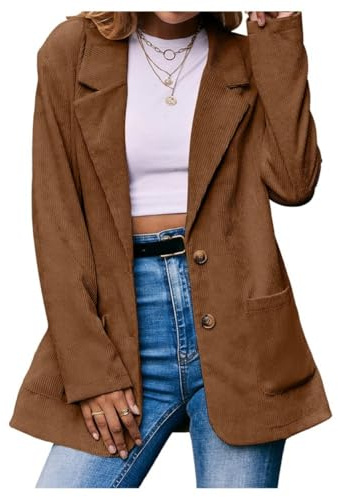 Ladyful Womens Lapel Corduroy Blazer Jacket Dressy Casual Business Suit Jacket Fall Trendy Work Outerwear Caramel