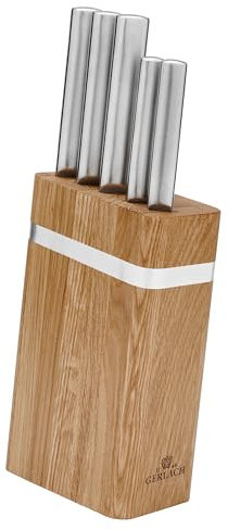 Gerlach Ambiente Oak Messerblock Messerset Küchenmesserset 5 Messer aus Edelstahl Eichenholz Küchenmesser im Block Kochmesser Brotmesser Gemüsemesser Küche Küchenutensilien Küchenzubehör